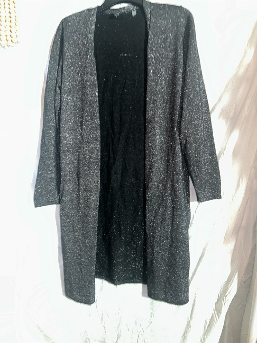 Women's Open-Front Long Knit Cardigan Sweater - Gray metallic EUC